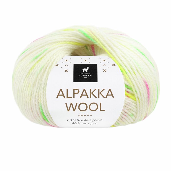 Alpakka Wool - Hvit/neon print